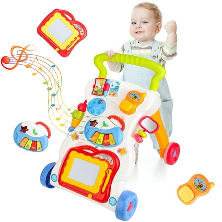 2 in 1 Sit to Stand Baby Walker with Music and Light, Push Toys for Toddlers 1-3 for Learning to Walk, Baby Walking Toys 6 to 12 Months for Infants Babies Toddlers Boys Girls
