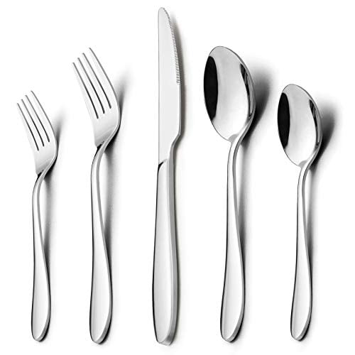 Cutlery Set Dinner Traditional Flatware Modern with Gift Box 40-Piece Stainless Steel Modern Flatware Knife Fork Spoons with Mirror Polish