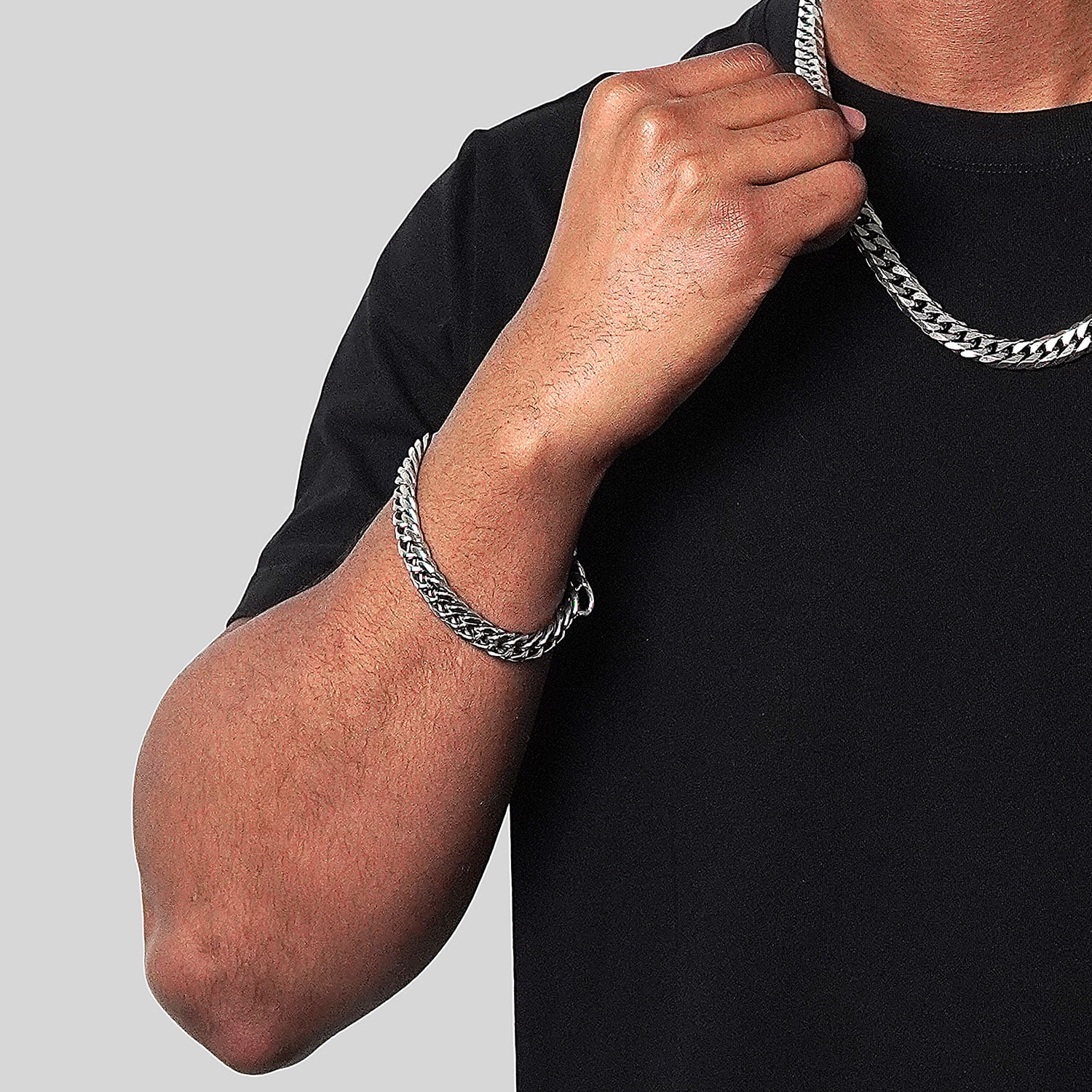 Invicta Jewelry Men's Double Curb Chain Stainless Steel Bracelet (11.5mm) - 8.75"