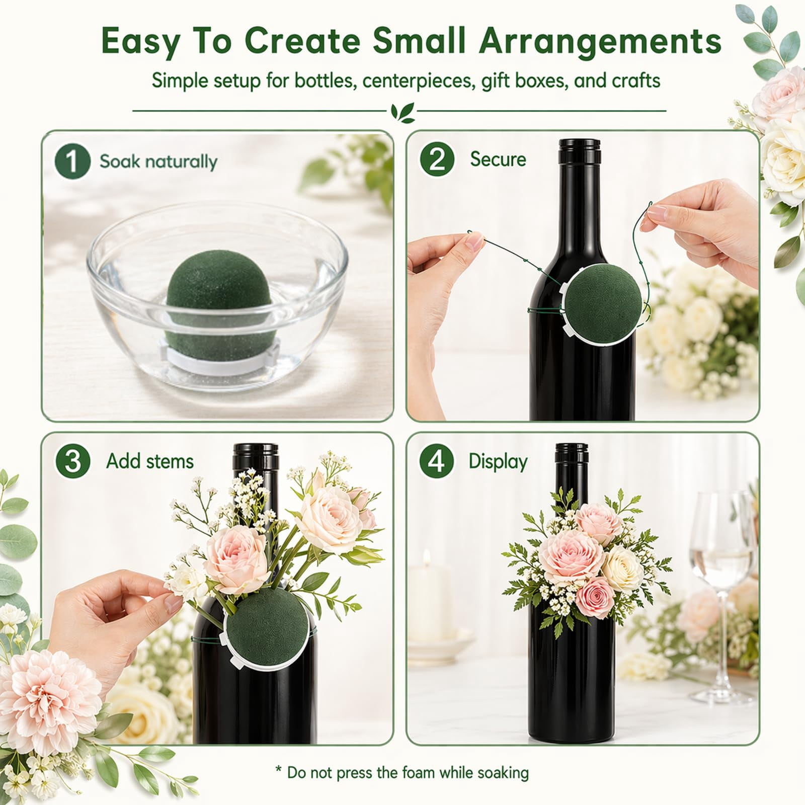 Mini Floral Sphere Floral Foam Holder for Wine Bottle with Green Arrangement Wire Arrangement Supplies