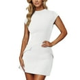 thumbnail image 5 of Women Casual Summer Dresses Solid Dress Mock Neck Short Sleeve Bodycon Party Club Mini Dresses, 5 of 8