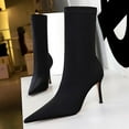 thumbnail image 6 of Gift for Girls Knee High Boots for Women Women's Fashionable Casual Versatile Slim Heel High Heel Elastic Lycra Women's Boots Sexy And Pointed Short Boots Black 38, 6 of 9