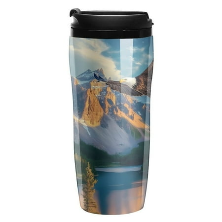 

Rocky Mountains Eagle Trees And Lake Landscape Travel Coffee Tumbler Reusable Cup for Coffee or Tea Portable Cup Holder Friendly for Hot or Cold Drinks 350ml