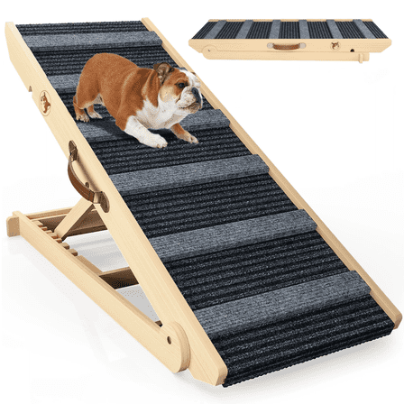 GIKPAL Adjustable Dog Ramp for Couch, Bed, Car, Wooden Pet Ramp for Small and Large Dogs & Cats, Height from 10.8" to 26.6"(Supports up to 150LBS)