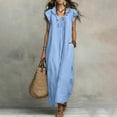 thumbnail image 5 of Dxzfnsa Summer Dresses for Women 2026 Casual Dresses V Neck Puff Sleeve Empire Waist A-Line Maxi Dress S-2XL, 5 of 9