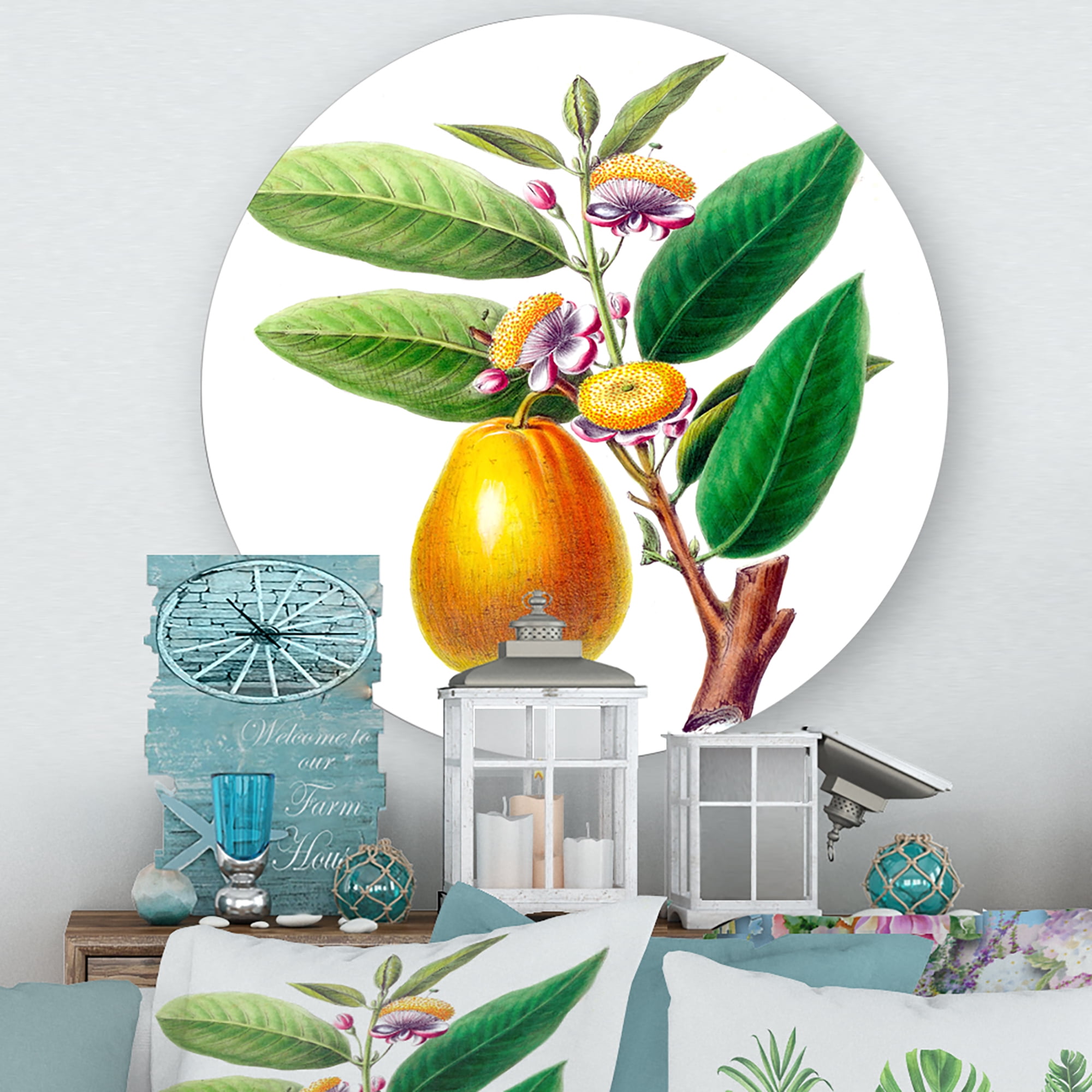 Designart 'Ancient Fruits I' Farmhouse Circle Metal Wall Art 23x23 - Disc of 23