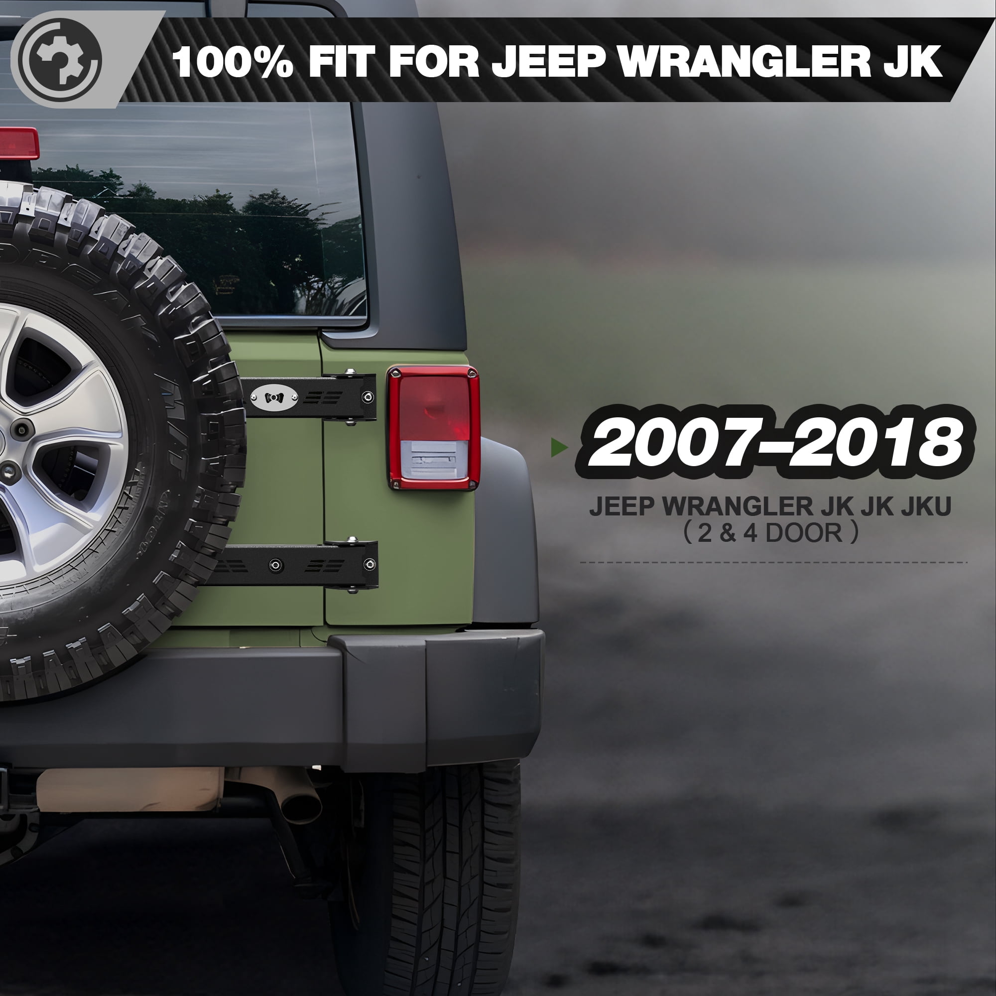 POFENZE Heavy Duty Reinforced Tailgate Hinge Set for 2007-2018 Jeep Wrangler JK JKU Steel Jeep Rear Door Hinges Tail Gate Hinge Bracket for 2/4 Door (Black)