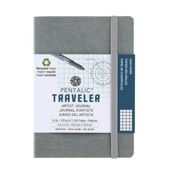Pentalic - 4" x 6" Gray Traveler Pocket Artist Journal, Drawing Sketchbook, 160 Pages, 74 lb. Grid Paper