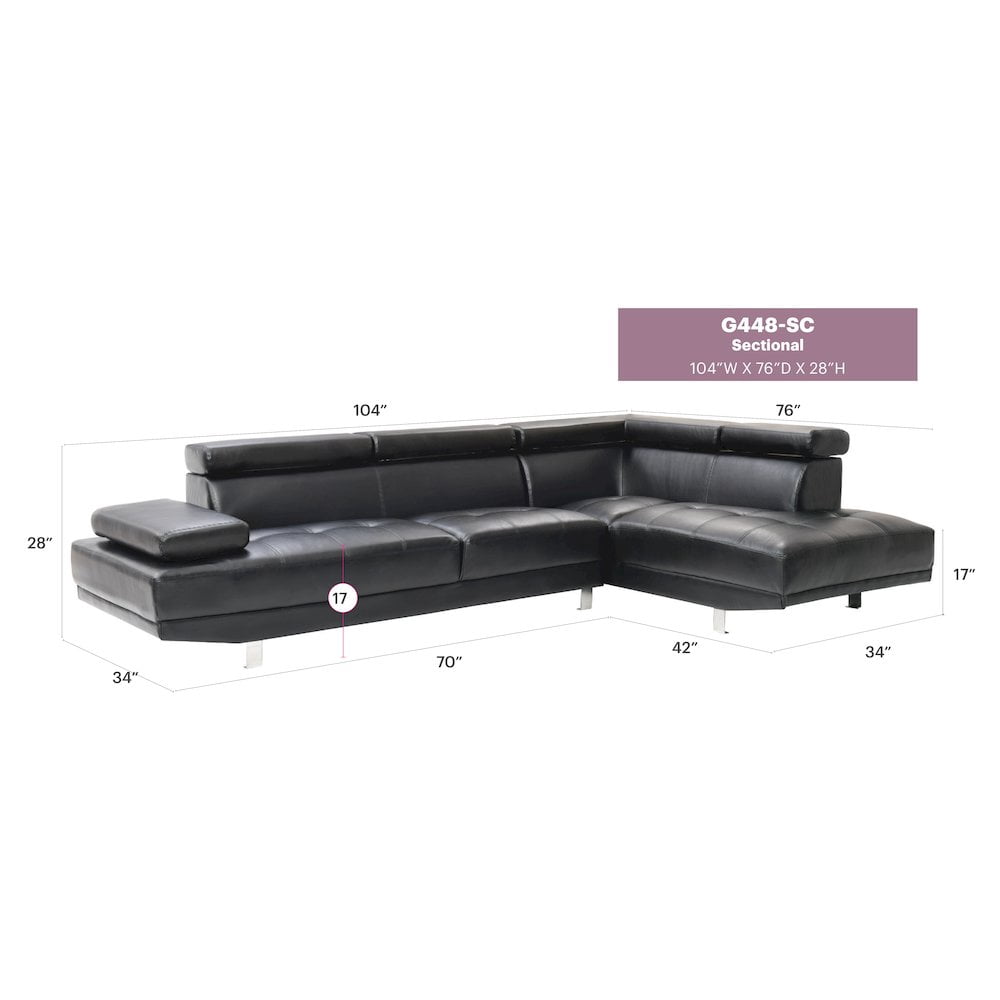 Glory Furniture Riveredge Sectional in Black Color