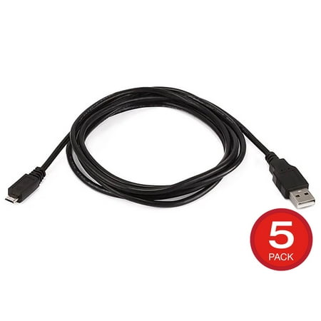 UPC: 0889028140611 | Monoprice USB Type-A to Micro Type-B 2.0 Cable – Black – 6 Feet (5-Pack) 5-Pin 28/28AWG  For Smartphones and Tablets