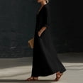 thumbnail image 5 of Uscallm Women's V Neck 3/4 Sleeve Button Down Maxi Dresses Flowy Boho Casual Loose Long Travel Beach Sundresses, Black M, 5 of 6