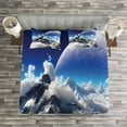 thumbnail image 3 of Ambesonne Fantasy Quilted Bedspread Set 3 Pcs, Snow Capped Mountain, Queen Size, White and Navy Blue, 3 of 3