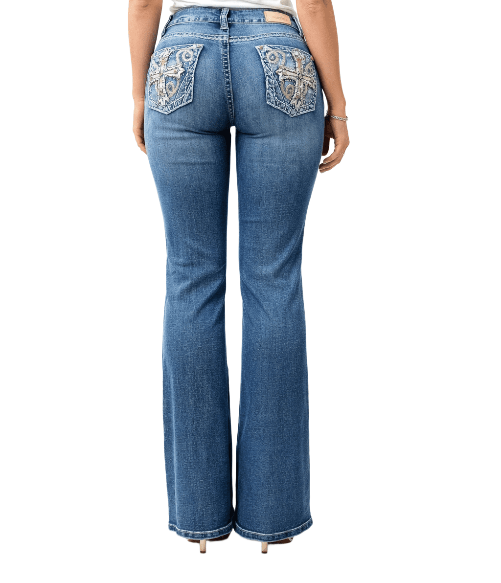 Jack David Women's jeans Rhinestone Studs medium wash blue Denim