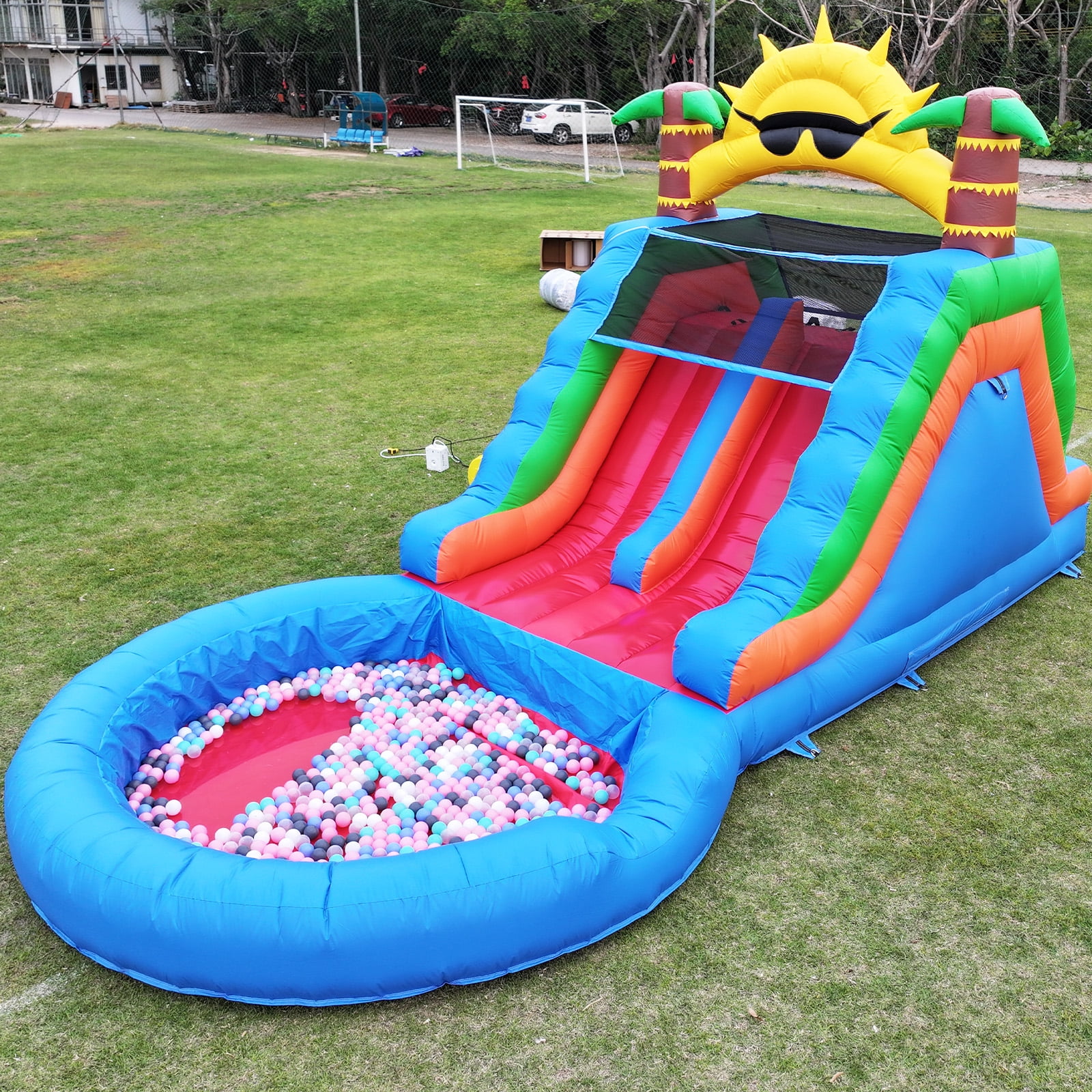 Relunch Commercial Double Water Slide with Splash Water Pool & Climbing Wall, Inflatable Water Slide with Blower for Adults Kids Outdoor Backyard Party- 23x11x12.5ft