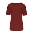 thumbnail image 3 of Lovskoo 2024 Women's Short Sleeve Scoop Neck Ribbed Knit Casual Tops Tee Summer Slim Basic Shirts Burgundy 2XL, 3 of 4