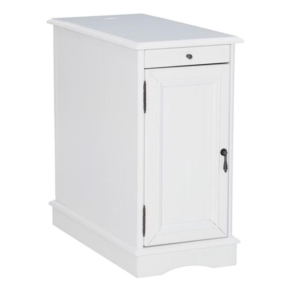 Pemberly Row 1 Door Transitional MDF/Poplar Wood End Table in White