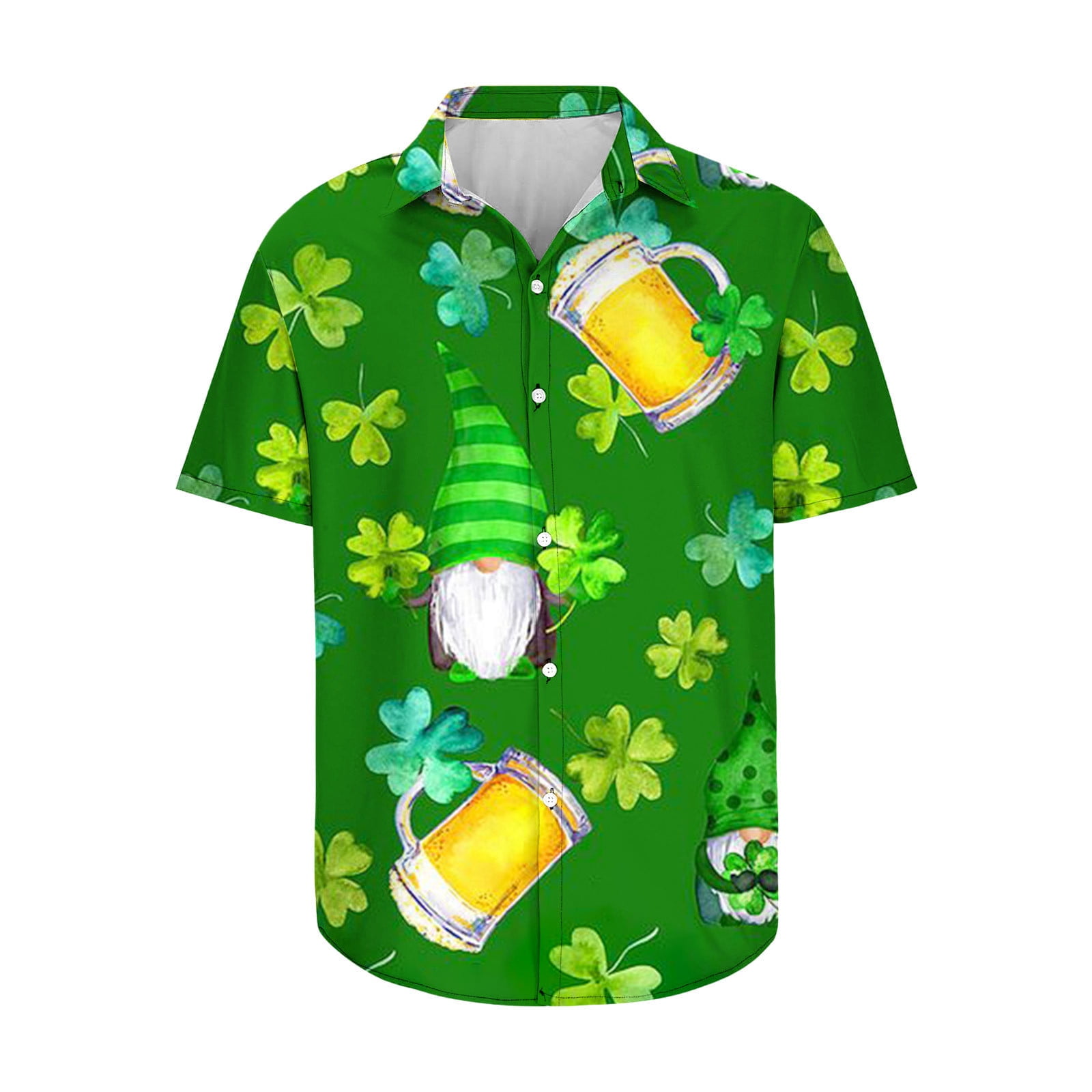 ZCFZJW Men St. Patrick's Day T-Shirts Casual Short Sleeve Button Down V  Neck Shirts Cute Gnome Graphic Big and Tall Regular Fitted Holiday Tee Tops