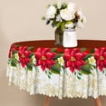 thumbnail image 4 of Nanqianyi Christmas Poinsettia Plaid Round Tablecloth,60 Inch,Washable Table Cover For Family Party Dinning Decor, 4 of 6