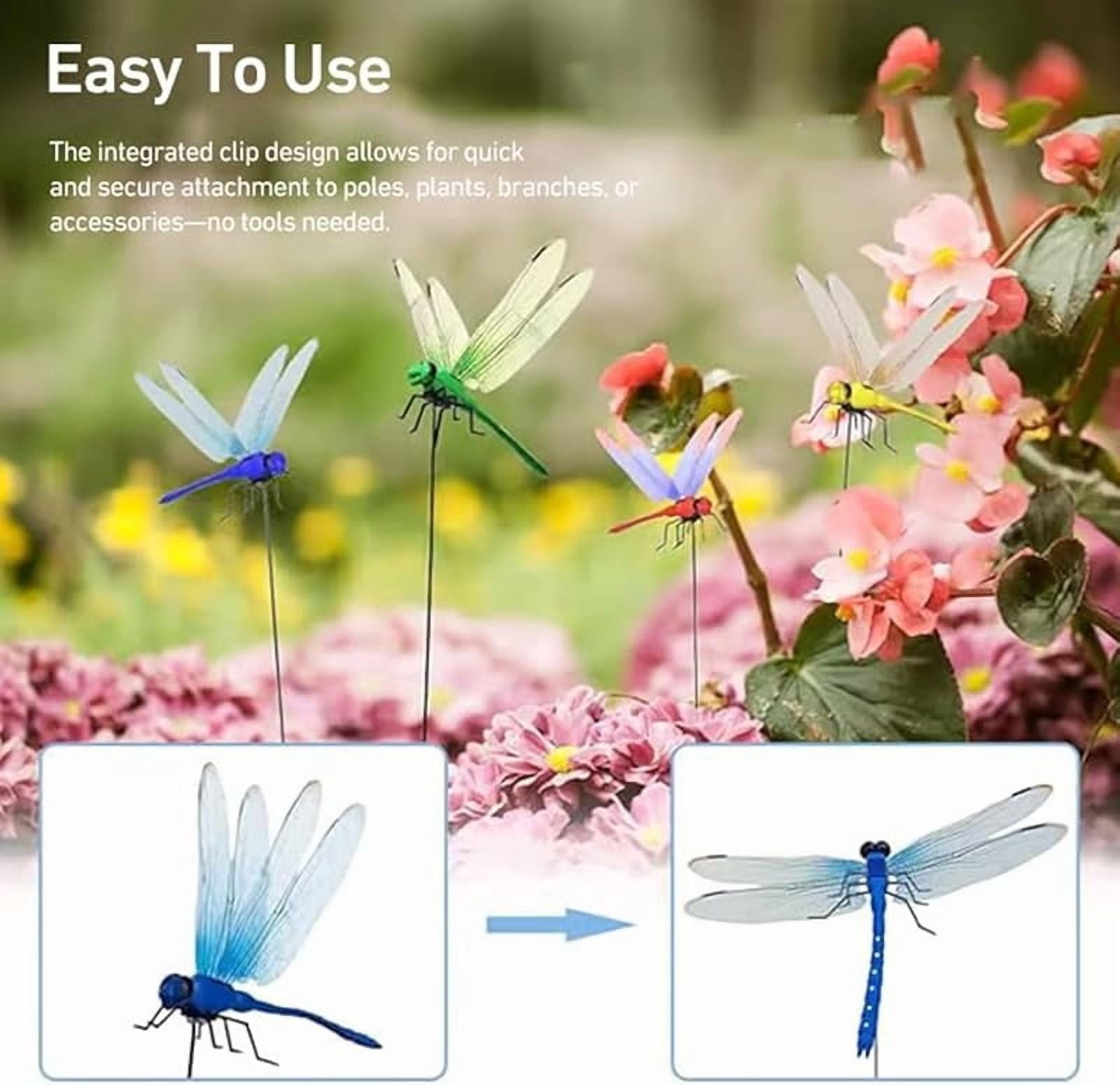 HZMSYQ Dragonfly Clip Bug Repellent, Fake Dragon Fly Hat Clips, 3D Dragonfly Garden Stakes Decor, Realistic Humming Bird Stakes, Artificial Clip-On Fly Deterrent for Indoor Outdoors
