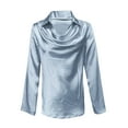 thumbnail image 5 of Women's Flowy Satin Cowl Neck Blouse Long Sleeve Office Wear Wrinkle Resistant Work Tops, 5 of 5