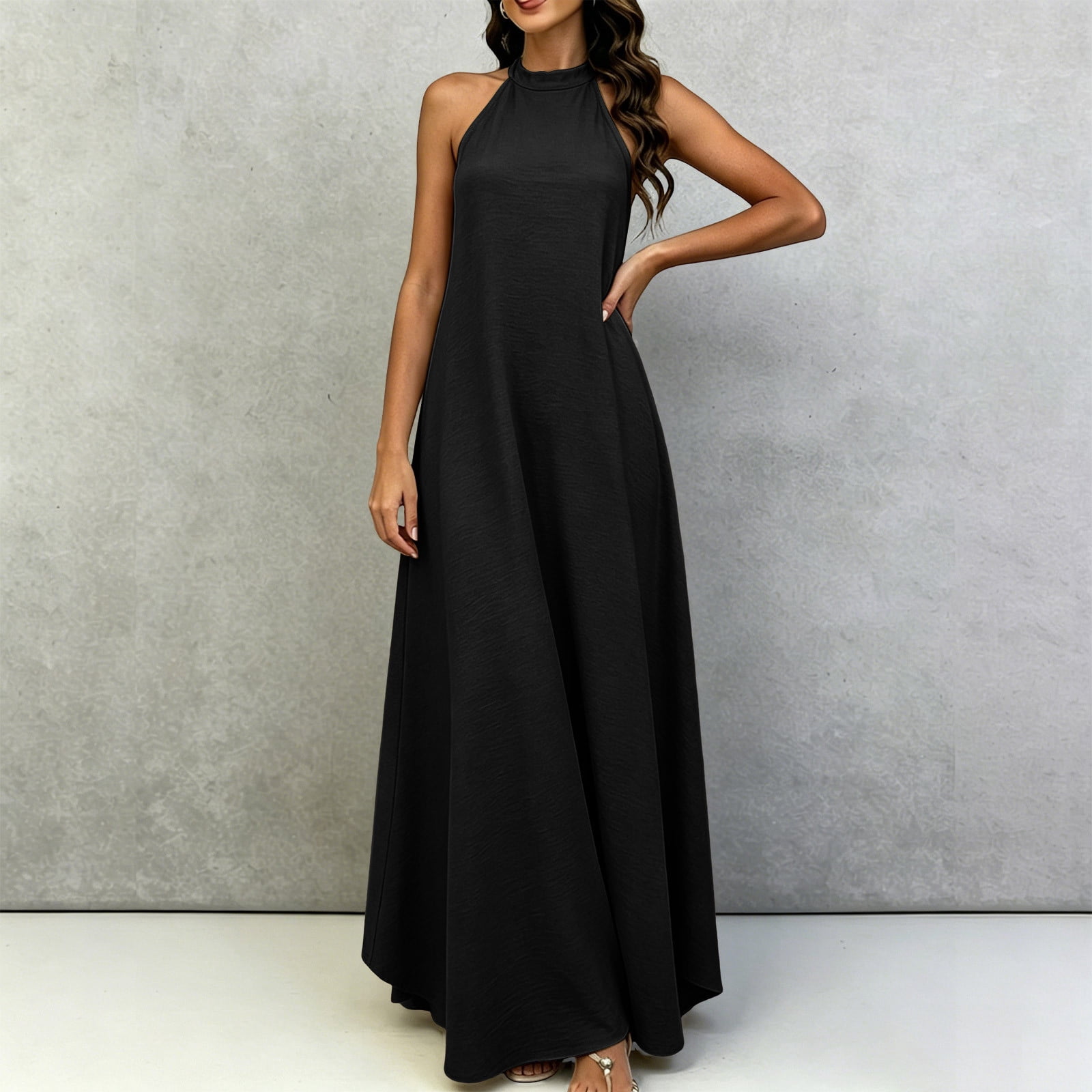 Halter Neck Maxi Dress Women's Summer Maxi Dress – Casual Halter Neck Long Flowy Dress, Elegant Bodycon Fit For Travel & Daily Wear