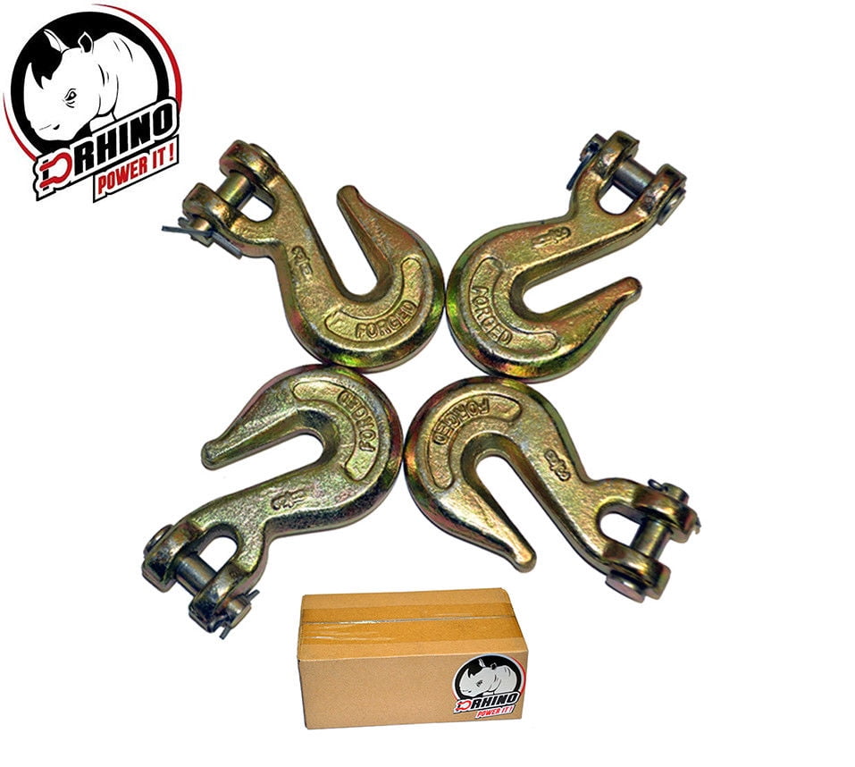 (4) DRhino 3/8" Clevis Grab Hooks G70 Truck Trailer Transport Tow