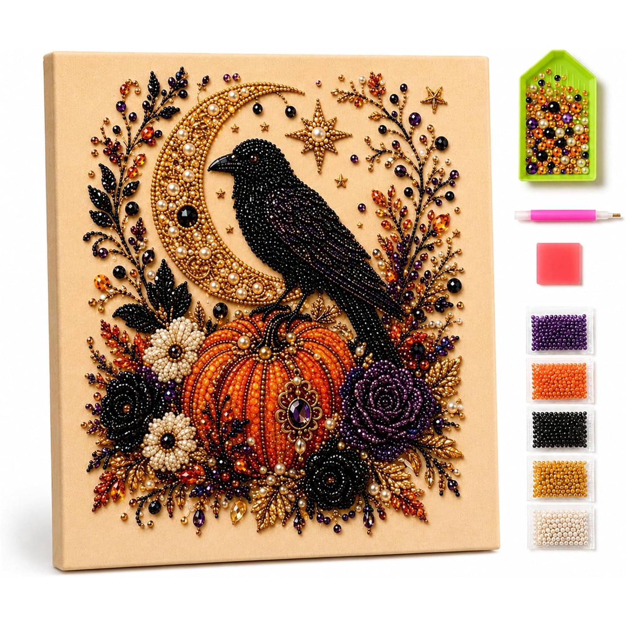 Halloween Ghost Pearl Art DIY Kit 3D Diamond Painting Craft for Adults Spooky Cute Fall Wall Decor Beginner Seasonal Party Gift (StyleF)
