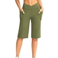 thumbnail image 2 of Aboser Bermuda Yoga Shorts for Women Tummy Control V Crossover Shorts Comfy Straight Leg Cropped Pants Gym Running Workout Shorts with Pockets, 2 of 8