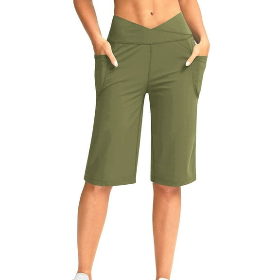 Womens Athletic-Fit Yoga Capris Pants High Waisted Put On Stretch Leggings Trends Lightweight Quick Dry Active Capris Pants Beach Travel Vacation Capri Pants with Pockets