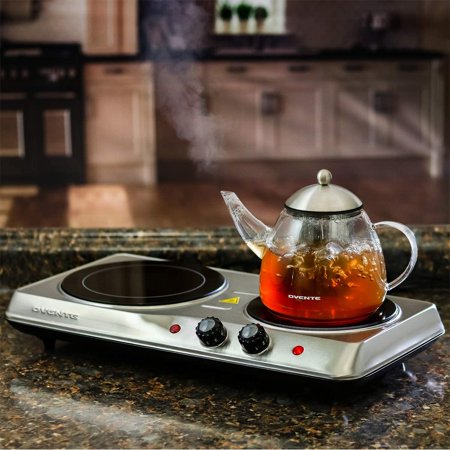 Ovente Countertop Double Infrared Burner with Temperature Control, 7.5 u0026  6.5 Inch, Ceramic Glass Cooktop with Indicator Lights and Non-Slip Rubber  Feet, 1700-Watts, Stainless Steel (BGI102S) | Walmart Canada