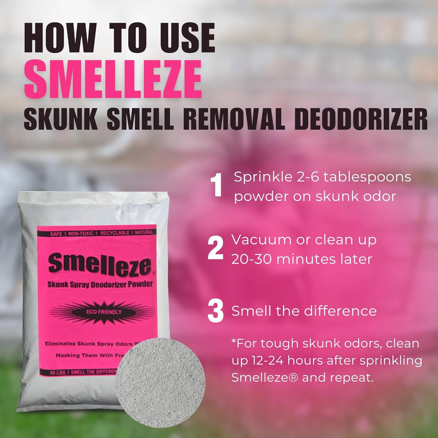 SMELLEZE Eco Skunk Spray Odor Eliminator: 50 lb. Powder Gets Foul Stench Out