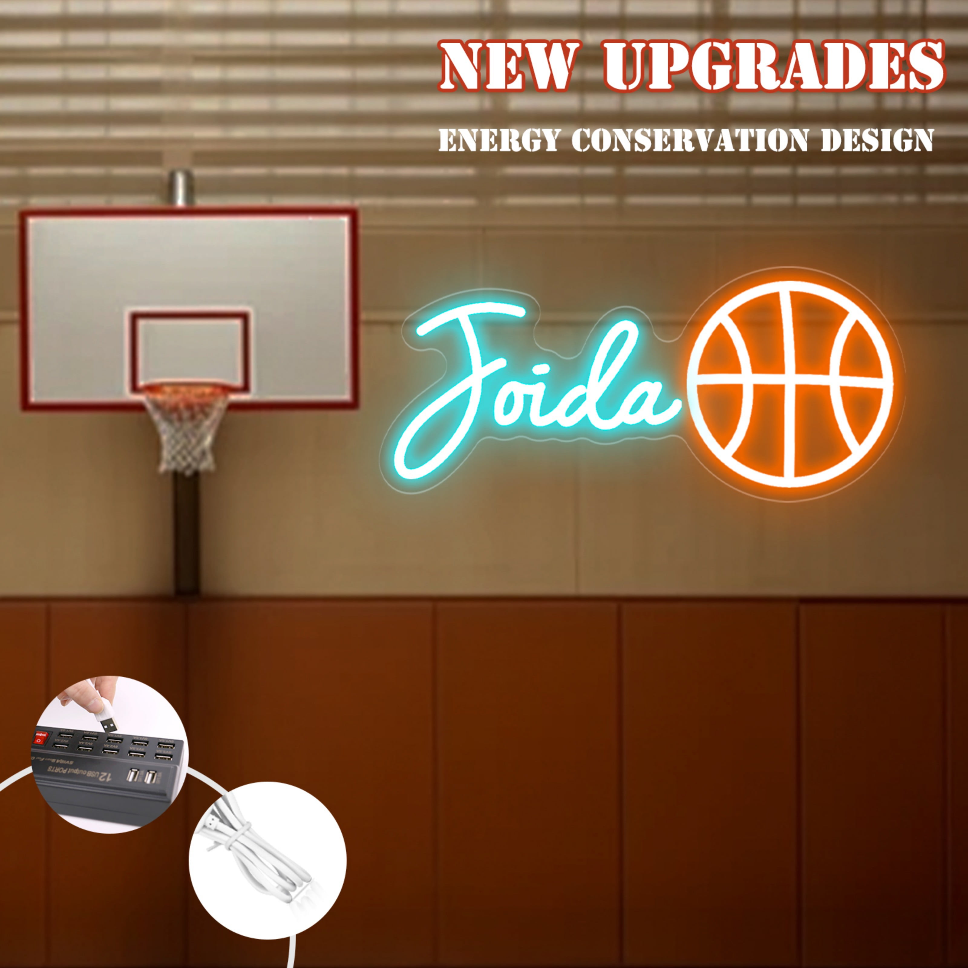 UPONRAY Single Line Custom Neon Signs with Basketball, Usb Powered with Adjustable Brightness Wall Decor for Gifts, Ice Blue, 16 inch