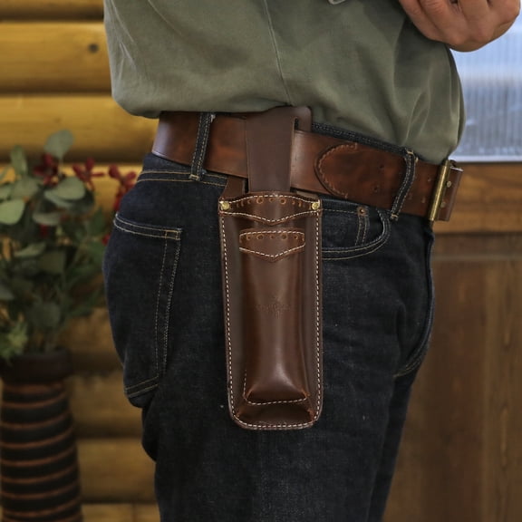 TOURBON Leather Gardening Pruner Scabbard Folding Knife Waist Pockect Pruning Shears Pouch Holster Brown with Belt Loop