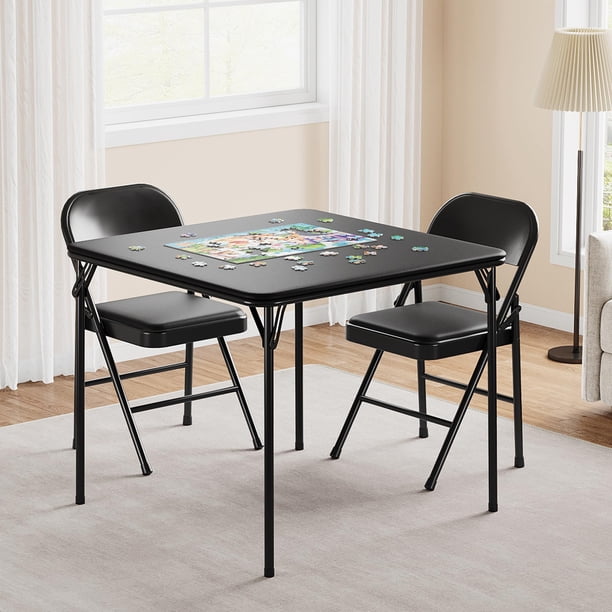 Yeshouse juego de comedor de 3 piezas, mesa de cocina plegable de metal con 2 sillas tapizadas en piel sintética, diseño ahorra espacio, ideal para comedor pequeño