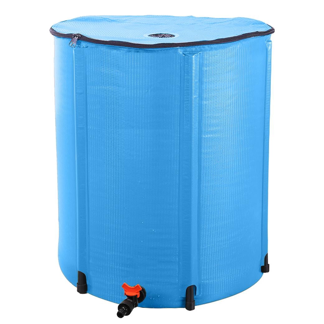 50-Gallon Compact Folding Rain Barrel Collector in Vibrant Blue - Portable Rainwater Conservation and Storage System