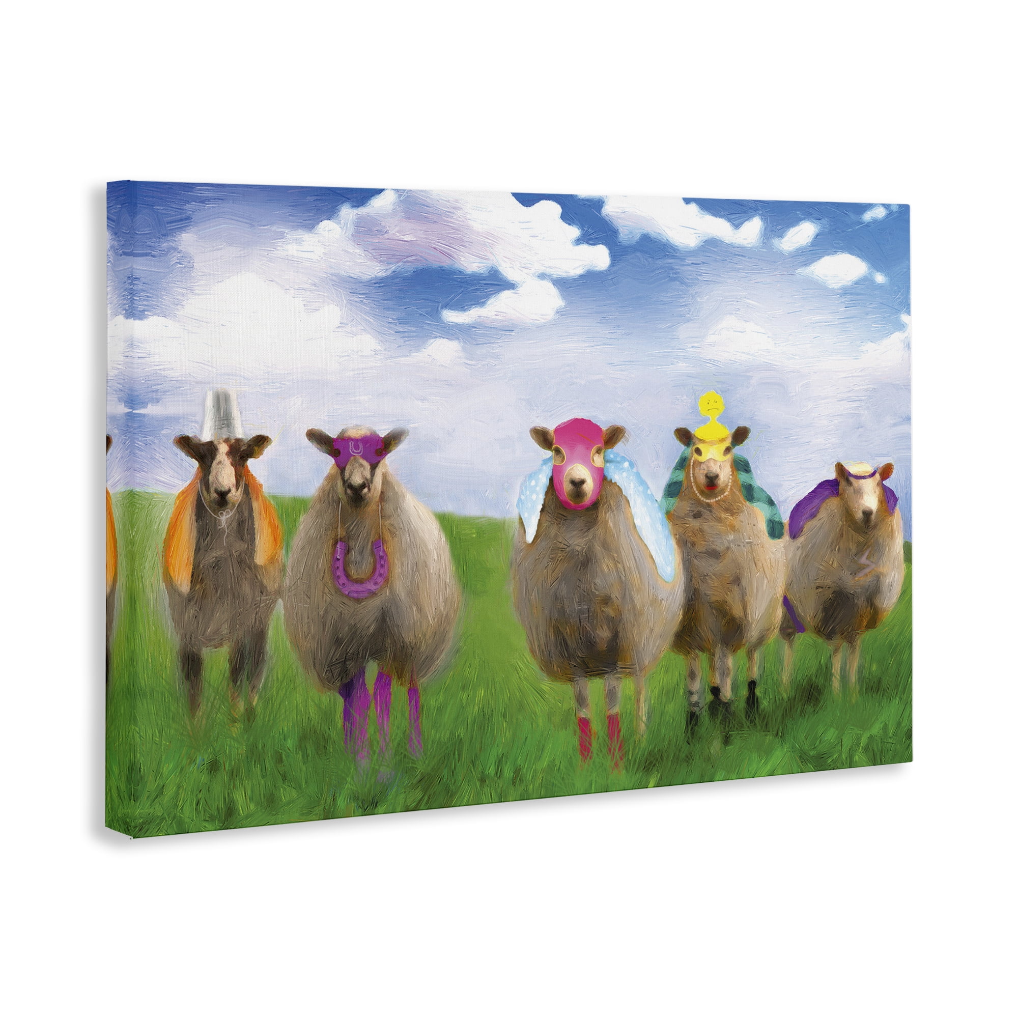 Stupell Industries Superhero Sheep in Field Animals & Insects Painting Gallery Wrapped Canvas Art Print Wall Art, 24 x 16