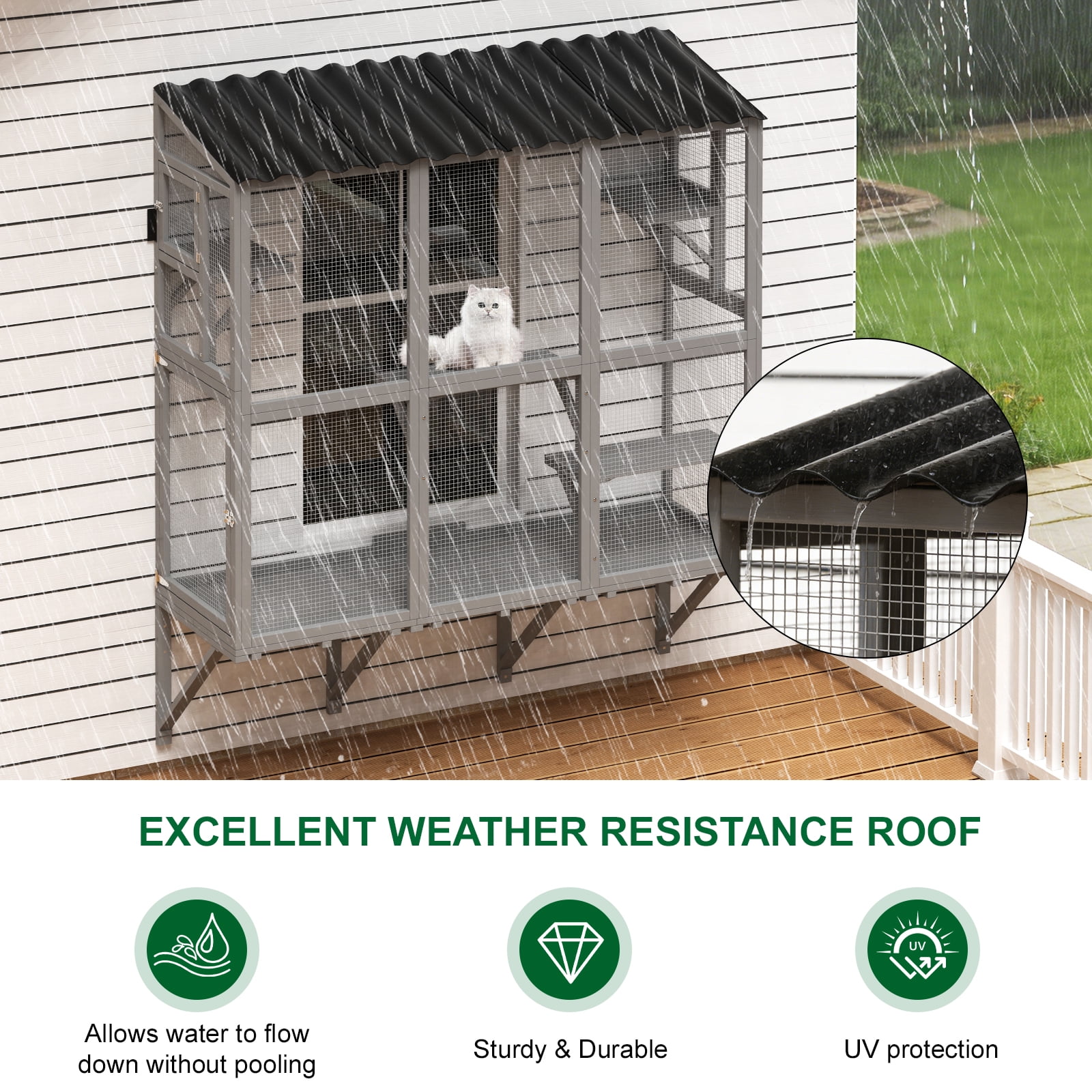 TIMHAKA Wooden Cat Window Box Enclosure w/ 4 Platforms for Multiple Indoor Cats