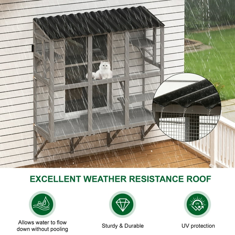 TIMHAKA Wooden Cat Window Box Enclosure w/ 4 Platforms for