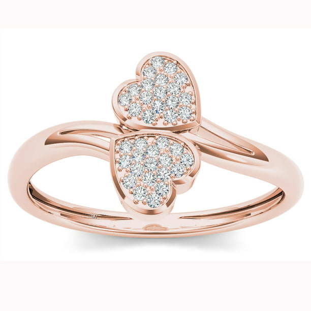 Imperial - 1/10ct TDW Diamond 10K Rose Gold Two Heart Wrap Ring ...