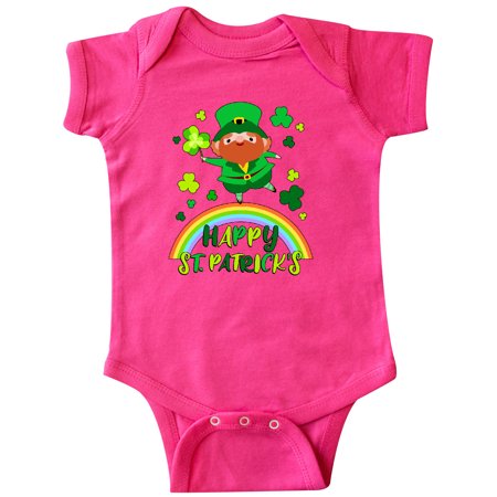 

Inktastic Happy St. Patrick s Day Cute Leprechaun on Rainbow Gift Baby Boy or Baby Girl Bodysuit
