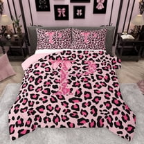 Homewish Ribbon Monogrammed T Full Size Comforter Sets for Girl, Kawaii Princess Style Bedding Comforter Set, Chic Pink Cheetah Print Reversible Bedding Sets, Breathable Home Decor, 3-Piece