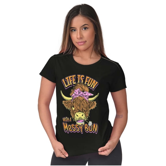 Cute Life Is Fun With a Messy Bun Womens Slim Fit Graphic Tee Brisco Brands S
