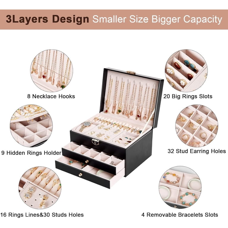 Gogcaro 3-Layer Lockable Jewelry Box Organizer, Black photo 8