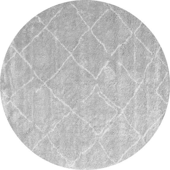 Ahgly Company Indoor Round Trellis Gray Modern Area Rugs, 6' Round