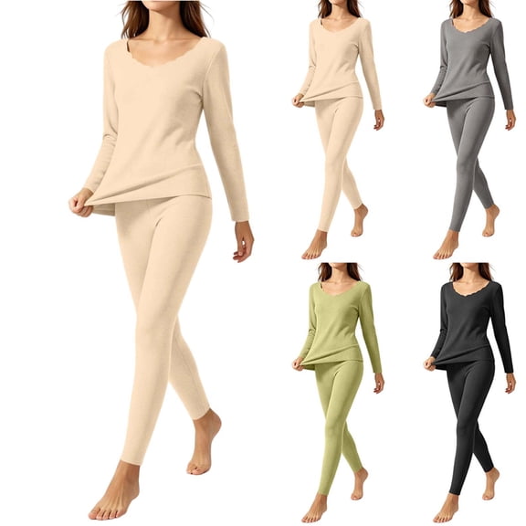 Tsivenald Womens Thermal Underwear Set 2 Piece Ultra-Soft Fleece Lined Long Sleeve Top & Long Johns Bottom Warm Winter Base Layer