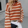 thumbnail image 6 of VISALY Pullover Crewneck Sweatshirt Striped Sweater Women's Casual Long Sleeve Pullover Sweaters O Neck 2023 Fall Winter Sweater Jumper Tops Crochet Sweaters Baggy Sweaters Office Sweater Orange L, 6 of 8