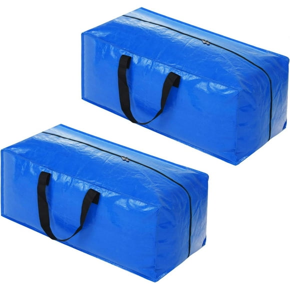 Torubia Extra Large Storage Bags Heavy Duty Moving Bags, XL Moving Totes Cloth Storage Bags with Zippers for Clothing Storage, College Moving,Compatible with IKEA Frakta Hand Cart, 2 Packs,Blue