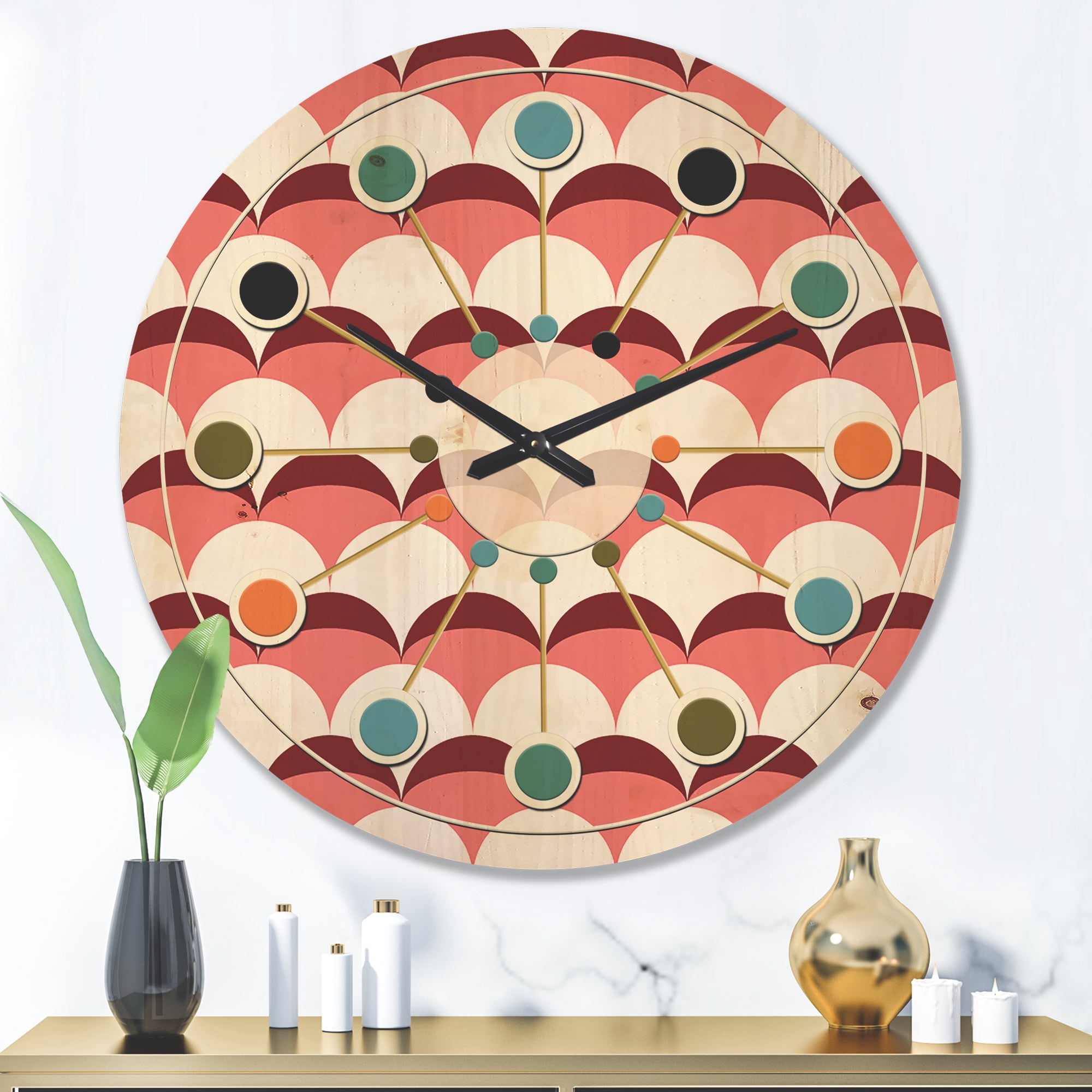 Designart 'Retro Geometrical Design V' Mid-Century Modern Wood Wall Clock