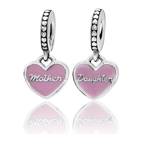 Pandora Women's Sterling Silver Mother & Daughter Hearts Pink Pendant Charm