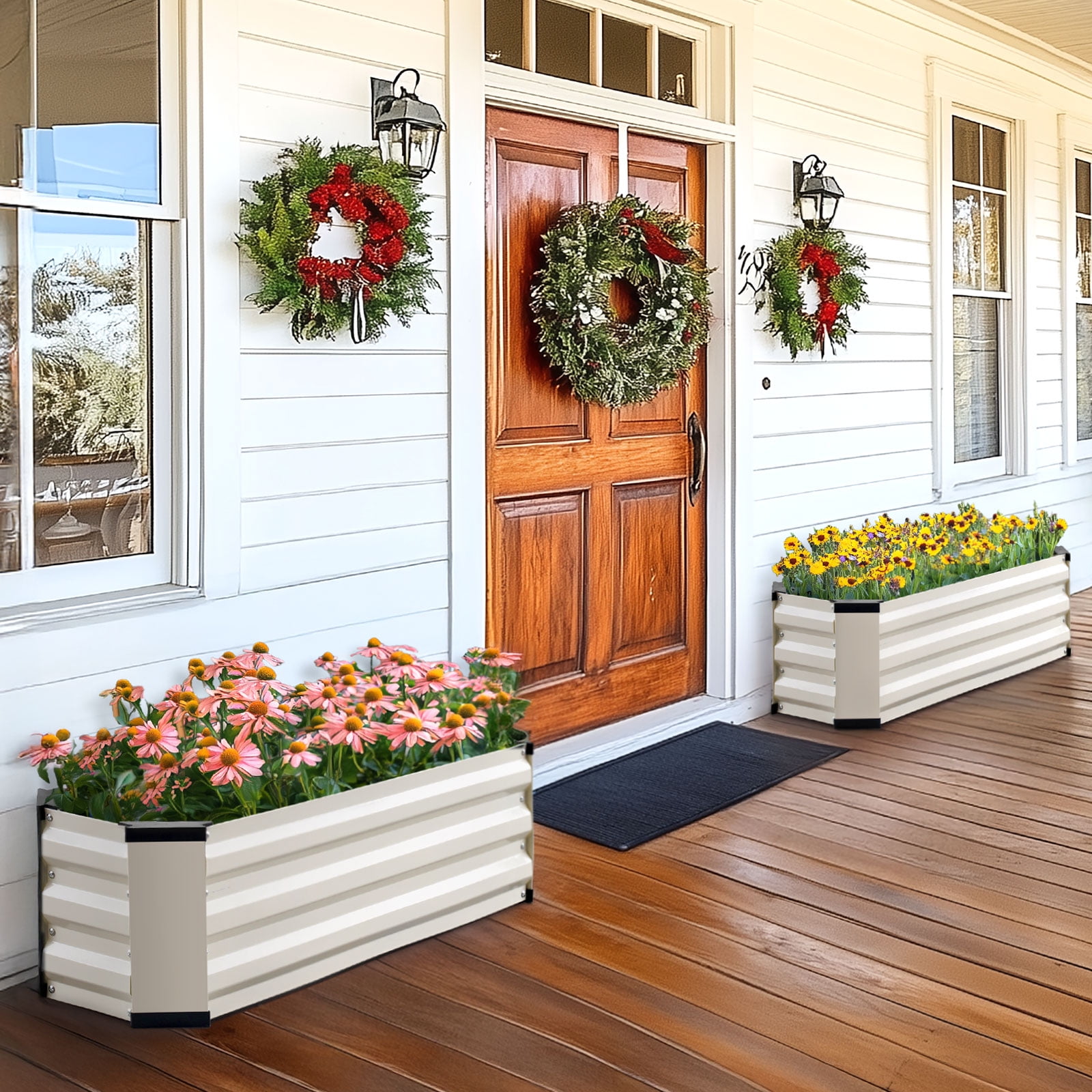 King Bird 3x1x1 ft Galvanized Metal Raised Garden Bed with Bottom Closed - Elevated Planter Box for Indoor, Outdoor, Patio & Balcony Gardening Beige